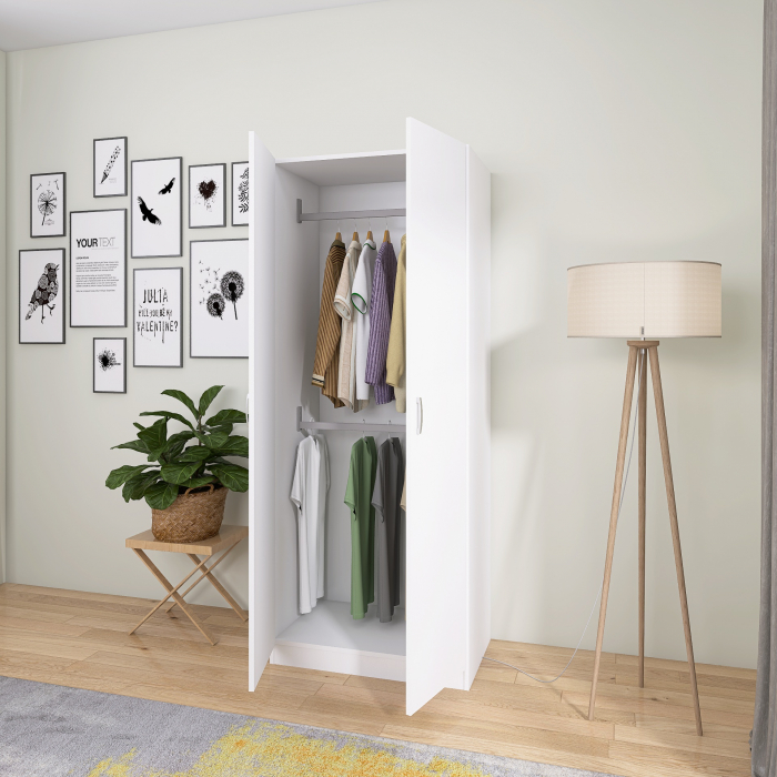 Dulap Niro cu Bara Haine 200x60x50 cm, Culoare Alb, Material PAL 18mm [3]