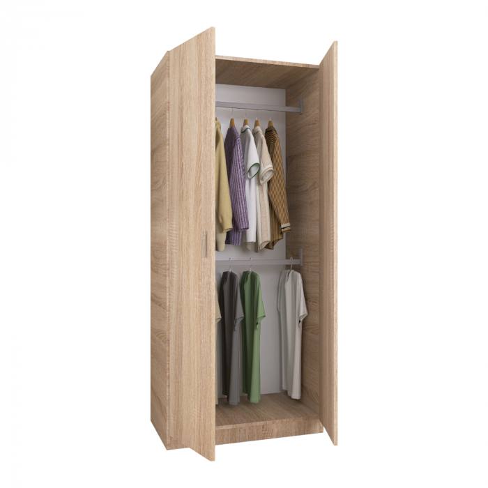 Dulap Niro cu Bara Haine 200x60x50 cm, Culoare Sonoma, Material PAL 18mm [1]