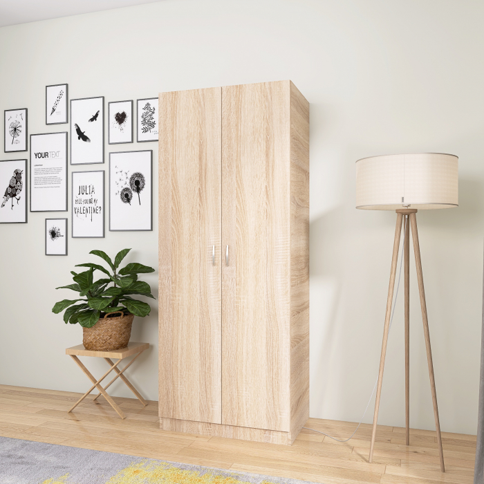 Dulap Niro cu Bara Haine 200x60x50 cm, Culoare Sonoma, Material PAL 18mm [4]