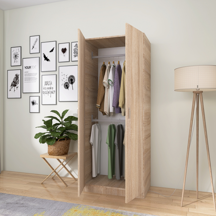Dulap Niro cu Bara Haine 200x60x50 cm, Culoare Sonoma, Material PAL 18mm [3]