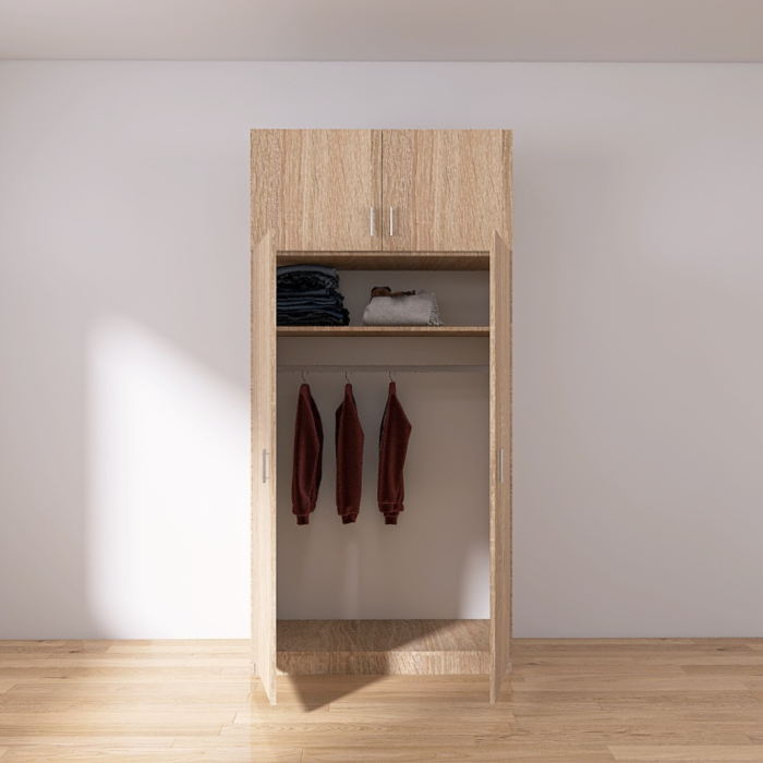 Dulap Rubin cu Bara Haine H215 x L80 x A50 cm, Culoare Sonoma, Material PAL 18mm [3]