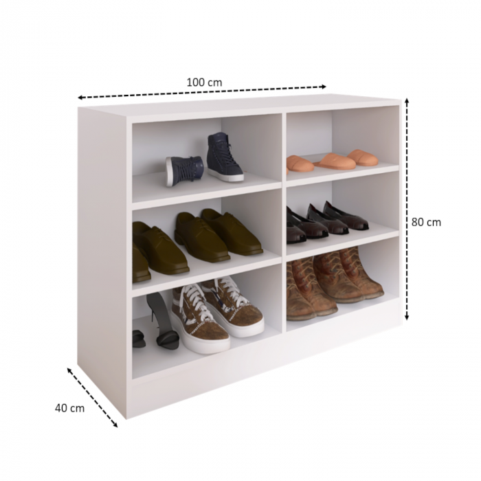 Pantofar 3 compartimente, H80 x L100 x A40cm, Material Pal 18mm, Culoare Alb [4]