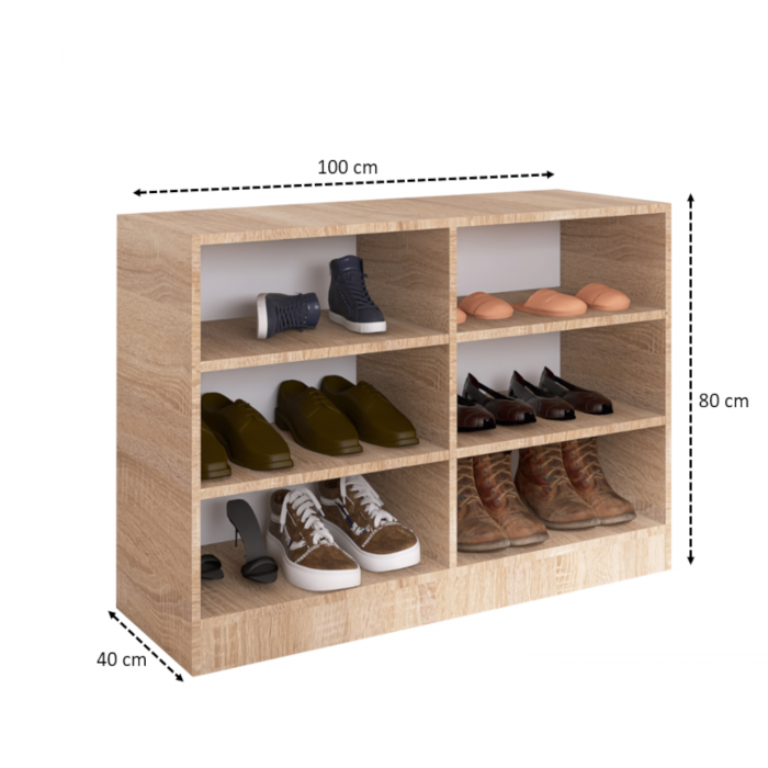 Pantofar 3 compartimente, H80 x L100 x A40cm, Material Pal 18mm, Culoare Stejar Sonoma [2]