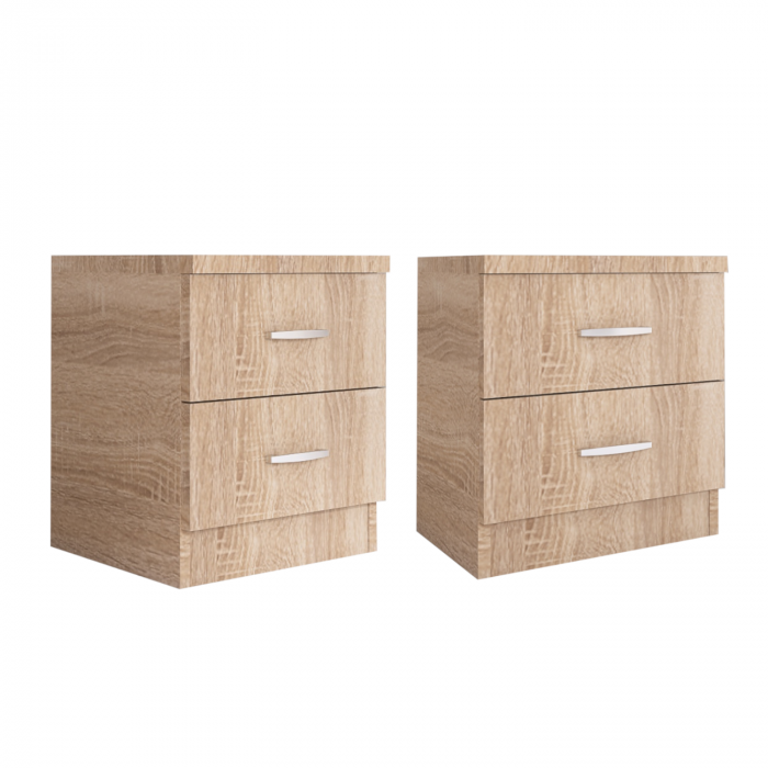 Set 2 Noptiere cu 2 sertare, H50 x A45 x L50 cm, Culoare Stejar Sonoma, Material PAL 18mm [1]