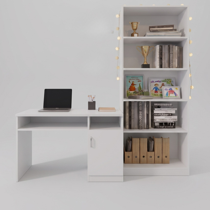 Set birou ALEX cu bibliotecă SKY Alb PAL 18 mm DituProd [2]