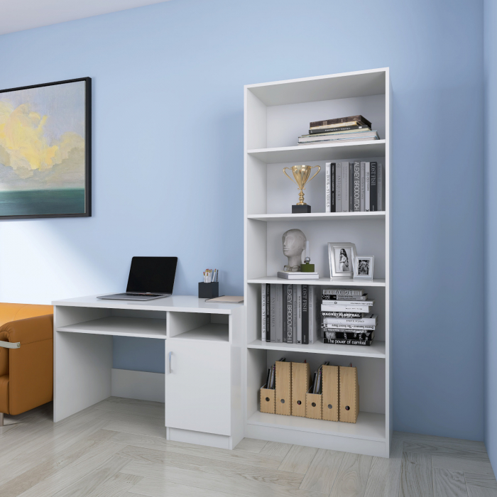 Set Birou Alex cu Biblioteca SKY, Culoare Alb, Material Pal 18mm [3]