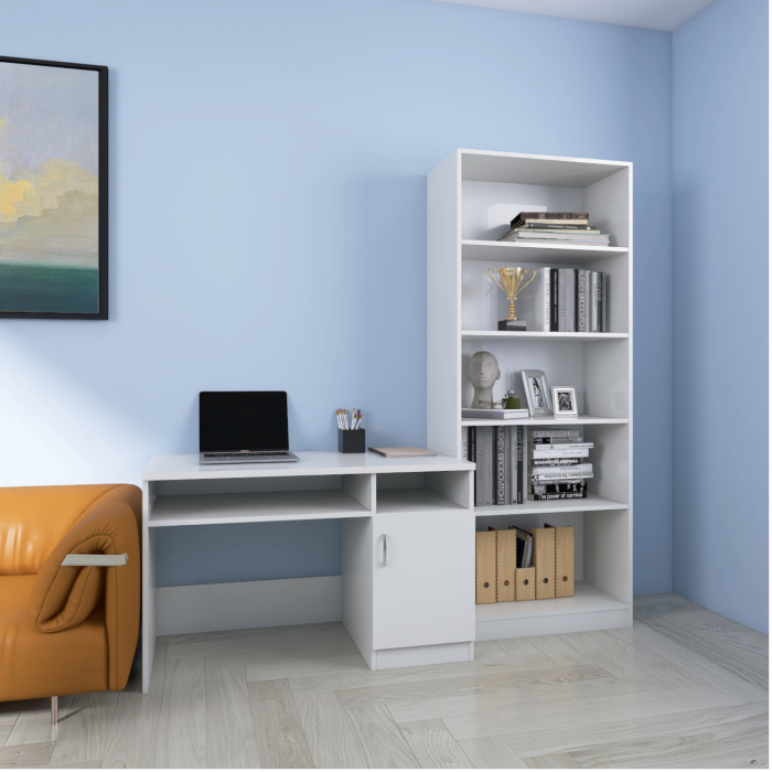 Set Birou Alex cu Biblioteca SKY, Culoare Alb, Material Pal 18mm [2]