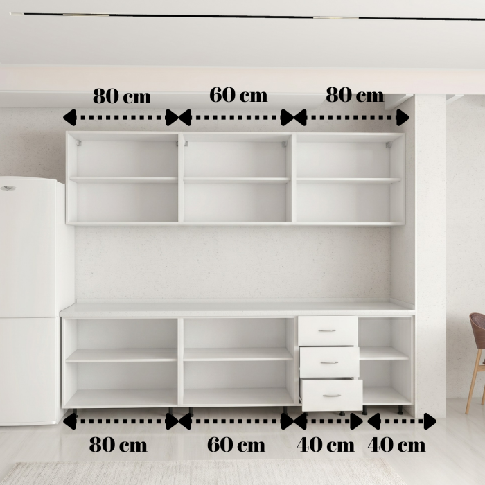 Set Bucatarie 220 cm, Pal 18mm, Culoare Alb. Blat Termorezistent Inclus [3]