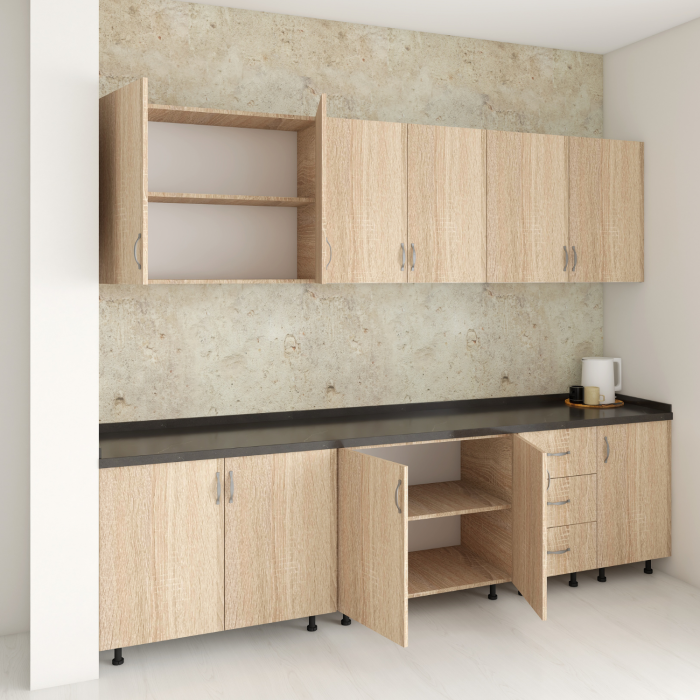 Set Bucatarie 240cm Valencia , Pal 18mm, Blat Termorezistent Negru , Culoare Stejar Sonoma [3]