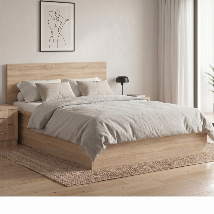 Set dormitor CEZAR Stejar Sonoma cu pat 160 × 200 cm, dulap și două noptiere [5]