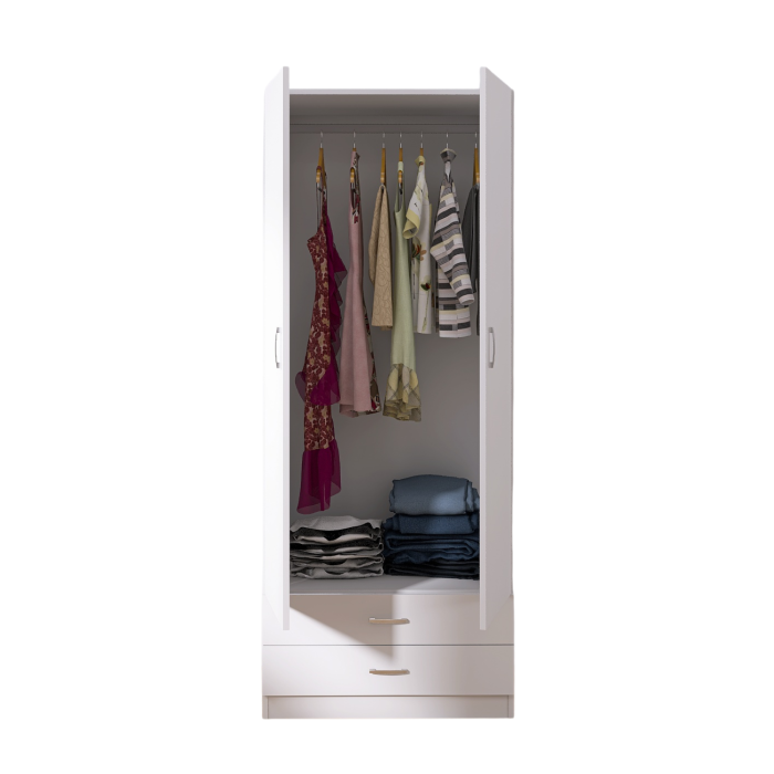 Sifonier cu rafturi si 2 sertare Daria 200x60x50cm, Culoare Alb, Material Pal 18mm [2]