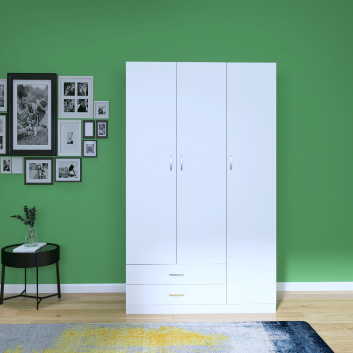 Sifonier cu rafturi si 2 sertare H200xL110x50cm, Culoare Alb, Material Pal 18mm [4]