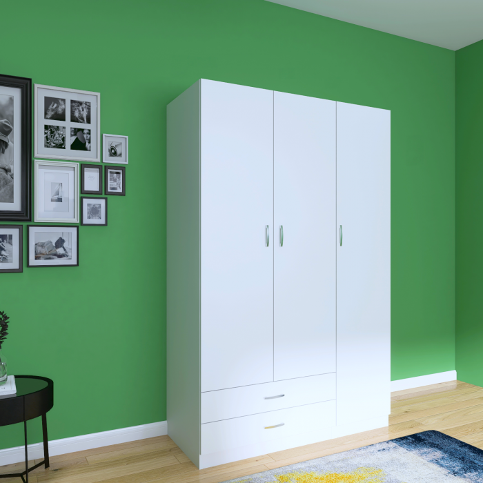Sifonier cu rafturi si 2 sertare H200xL110x50cm, Culoare Alb, Material Pal 18mm [1]