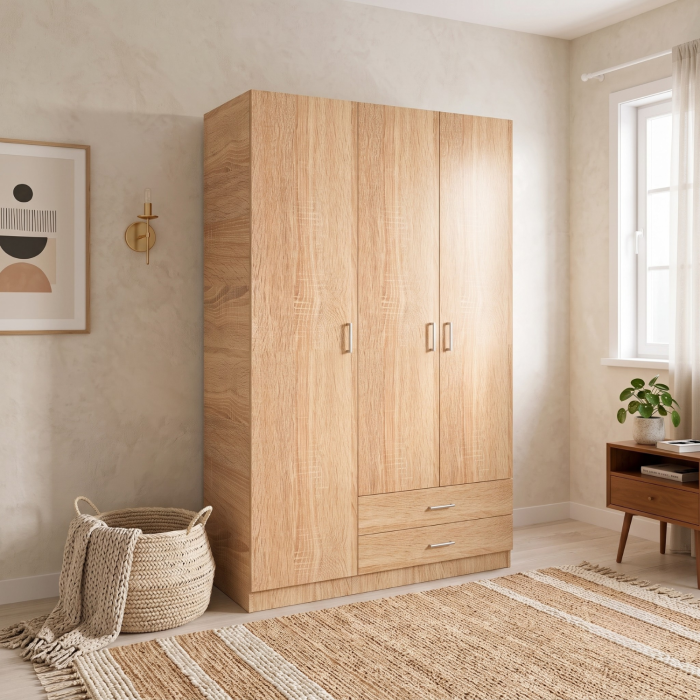 Sifonier cu rafturi si 2 sertare H200xL110x50cm, Culoare SONOMA, Material Pal 18mm [2]