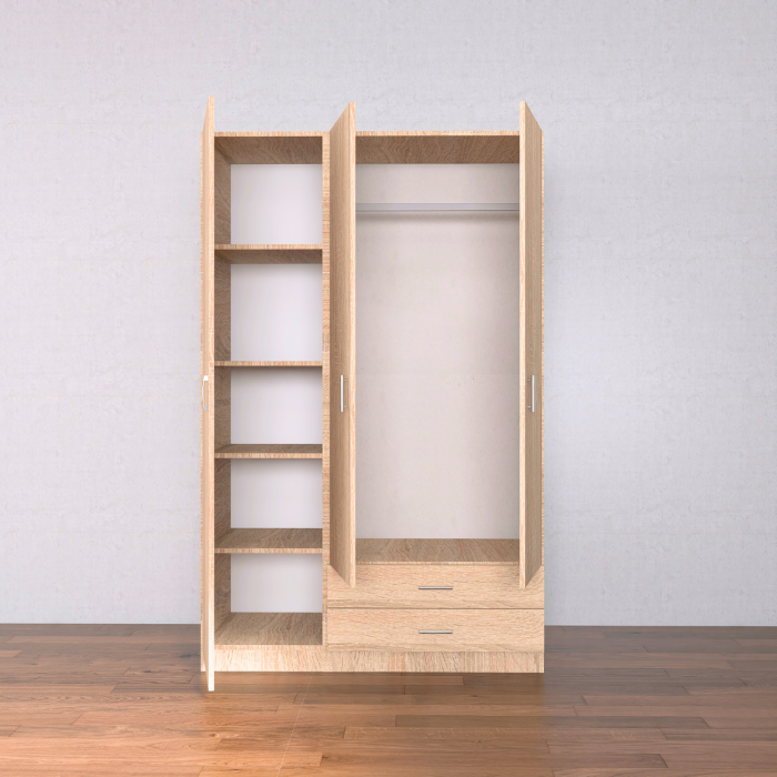 Sifonier cu rafturi si 2 sertare H200xL110x50cm, Culoare SONOMA, Material Pal 18mm [4]