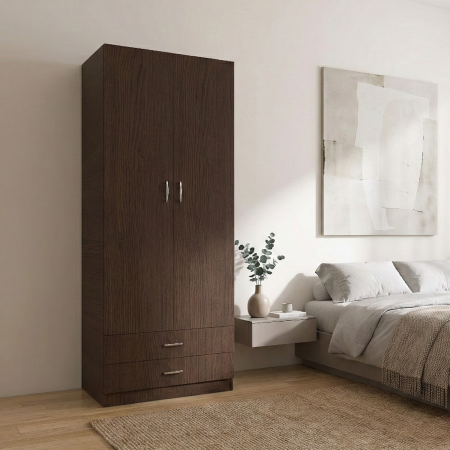 Dulap cu 2 usi - Sifonier cu rafturi si 2 sertare Daria 200x60x50cm, Culoare Wenge, Material Pal 18mm