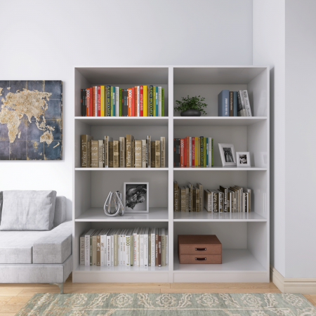Biblioteca  Dubla cu rafturi, 200x160x40 cm, Culoare Alb, Pal 18mm [1]