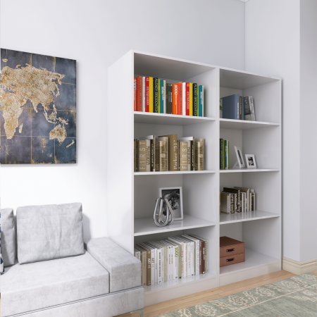 Biblioteci - Biblioteca  Dubla cu rafturi, 200x160x40 cm, Culoare Alb, Pal 18mm