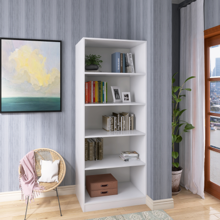 Biblioteci - Biblioteca SKY 4 Rafturi, 200x80x40 cm, Culoare Alb, Pal 18mm