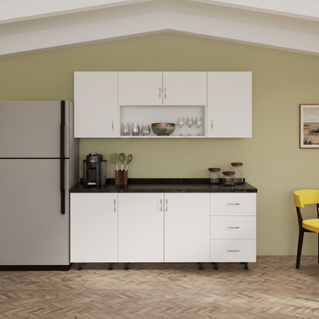 Bucatarii - Bucatarie 160cm Bella, Culoare ALB, Material PAL 18mm, Blat Termorezistent 2.8 cm
