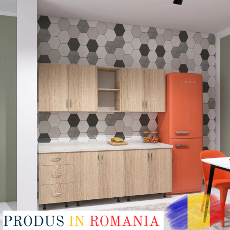 Bucatarii - Bucatarie 200 cm DARIA, Culoare SONOMA, Material PAL 18mm, Blat Termorezistent de 2,8 cm