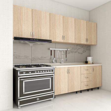 Bucatarii Modulare - Bucatarie 220 cm Keti, Pal 18mm, Blat Termorezistent, Stejar Sonoma