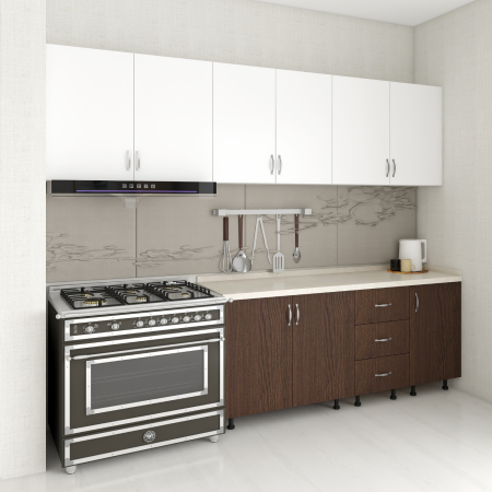 Bucatarii Modulare - Bucatarie 220 cm Keti, Pal 18mm, Blat Termorezistent, Wenge - Alb