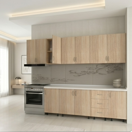 Bucatarii Modulare - Bucatarie 260cm Amelia, Pal 18mm, Blat Termorezistent, Stejar Sonoma