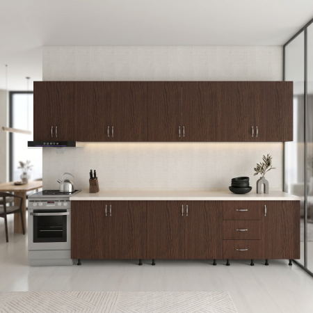 Bucatarii - Bucatarie 300cm Amelia, Pal 18mm, Blat Termorezistent, Culoare Wenge