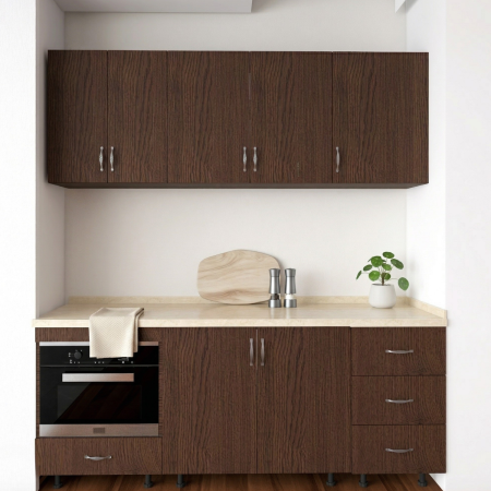 Bucatarii Modulare - Bucatarie Alina 180 cm, Culoare Wenge, Pal 18mm, Blat Termorezistent 2,8 cm Grosime