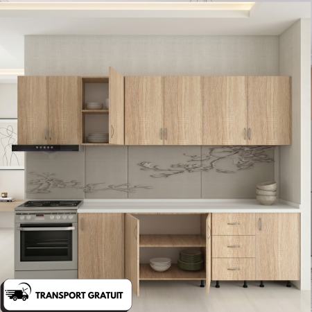 Bucatarii Modulare - Bucătărie Amelia 260 cm, Stejar Sonoma, PAL 18 mm, blat de 200 cm inclus