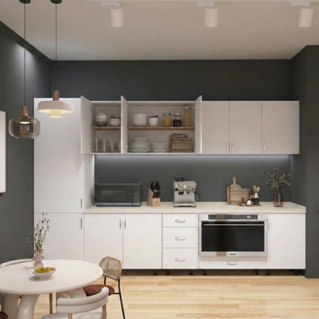 Bucatarie Claus 260 cm, Material PAL 18mm, Culoare Alb, Blat termorezistent 2.8cm [1]