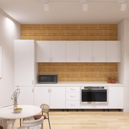 Bucatarii - Bucatarie Claus 260 cm, Material PAL 18mm, Culoare Alb, Blat termorezistent 2.8cm