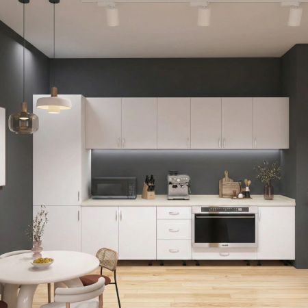 Bucatarii - Bucatarie Claus 260 cm, Material PAL 18mm, Culoare Alb, Blat termorezistent 2.8cm