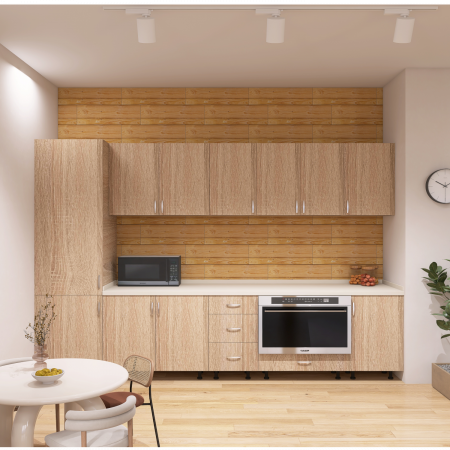 Bucatarii - Bucatarie Claus 260 cm, Material PAL 18mm, Culoare Stejar Sonoma, Blat termorezistent 2.8cm