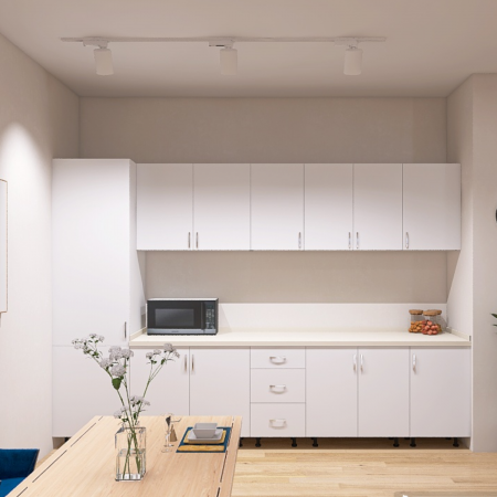 Bucatarii - Bucatarie Claus 300 cm, Material PAL 18mm, Culoare Alb, Blat termorezistent 2.8cm