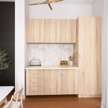 Bucatarie cu Soldat Vela 170cm Lungime , Culoare Stejar Sonoma, Material PAL 18mm, Blat Termorezistent 2.8 cm [2]