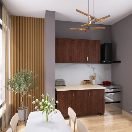 Bucatarii - Bucatarie ELA 120, Culoare Wenge, Material PAL 18mm, Blat Termorezistent