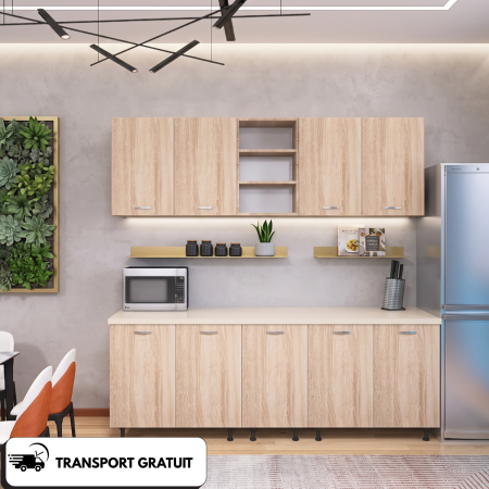 Bucatarii Modulare - Bucătărie ELA Stejar Sonoma 200 cm cu blat Travertin inclus DituProd