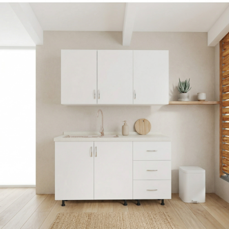 Bucatarii - Bucatarie Maia 100 cm, Pal 18mm, Culoare ALB, Blat Termorezistent 2.8 cm