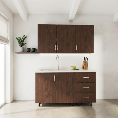 Bucatarii - Bucatarie Maia 100 cm, Pal 18mm, Culoare WENGE, Blat Termorezistent 2.8 cm