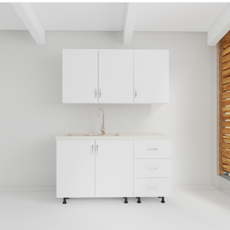 Bucatarie Maia 120 cm, Pal 18mm, Culoare ALB, Blat Termorezistent 2.8 cm [2]