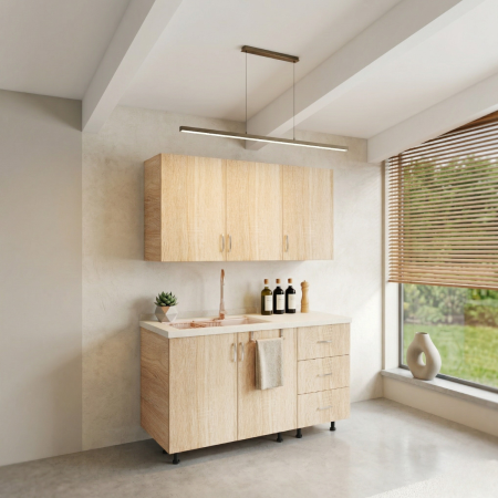 Bucatarii - Bucatarie Maia 120 cm, Pal 18mm, Culoare Stejar Sonoma, Blat Termorezistent 2.8 cm