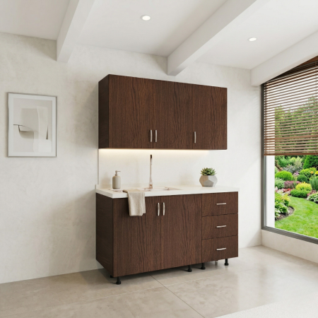 Bucatarii - Bucatarie Maia 120 cm, Pal 18mm, Culoare WENGE, Blat Termorezistent 2.8 cm