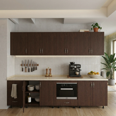 Bucatarii Modulare - Bucatarie Modulara 260 cm, Picioare Reglabile, Material Pal 18mm, Culoare WENGE