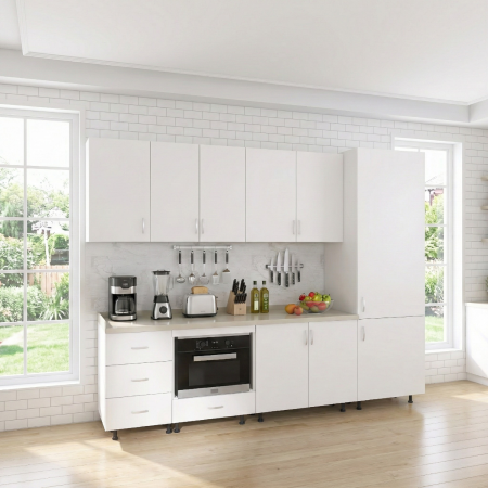 Bucatarii - Bucatarie Modulara Adina 240cm ,Picioare Reglabile, Material Pal 18mm, Culoare Alb