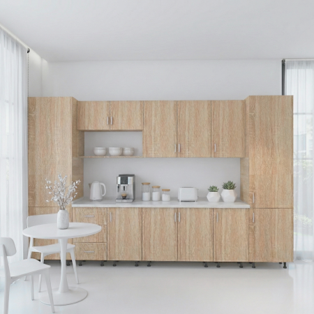 Cele mai Vandute - Bucatarie Modulara Adina 320cm,Picioare Reglabile, Material Pal 18mm, Culoare Stejar Sonoma