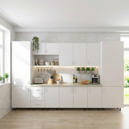 Bucatarii - Bucatarie Modulara Adina 320cm,Picioare Reglabile, Material Pal 18mm, Culoare Alb