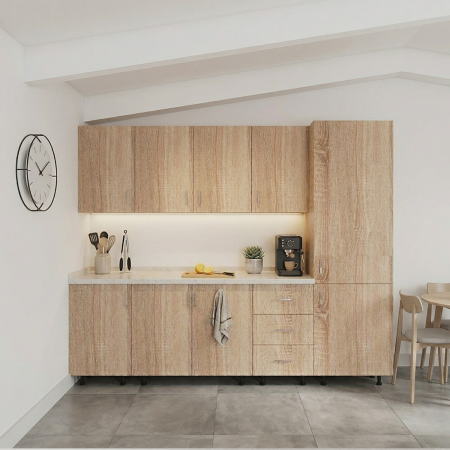 Bucatarii - Bucatarie Modulara Mondo 220cm,Picioare Reglabile, Material Pal 18mm, Culoare SONOMA