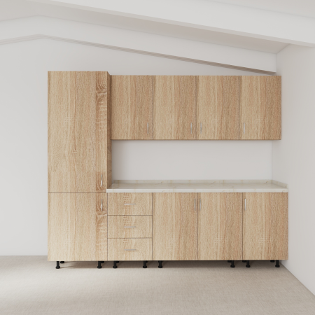 Bucatarie Modulara Mondo 220cm,Picioare Reglabile, Material Pal 18mm, Culoare SONOMA [1]